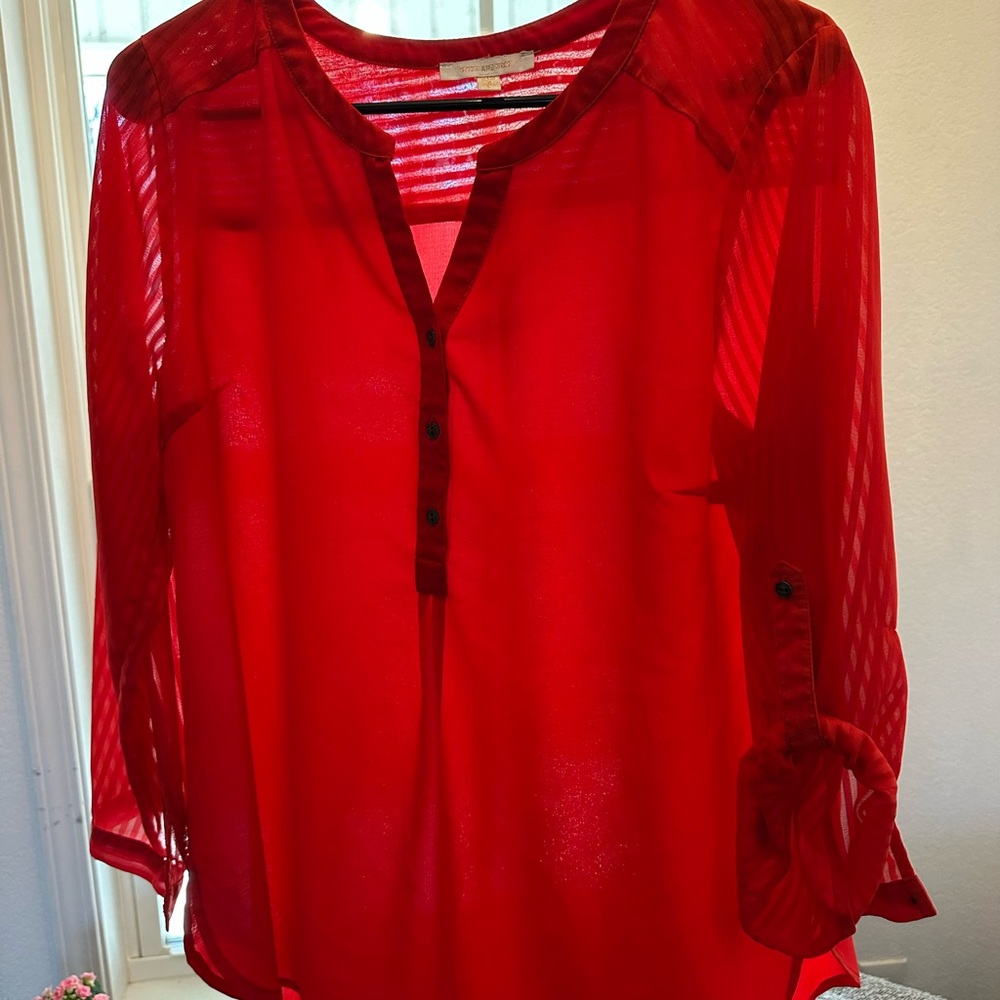 Skies Are Blue large Red blouse with sleeve cuff option